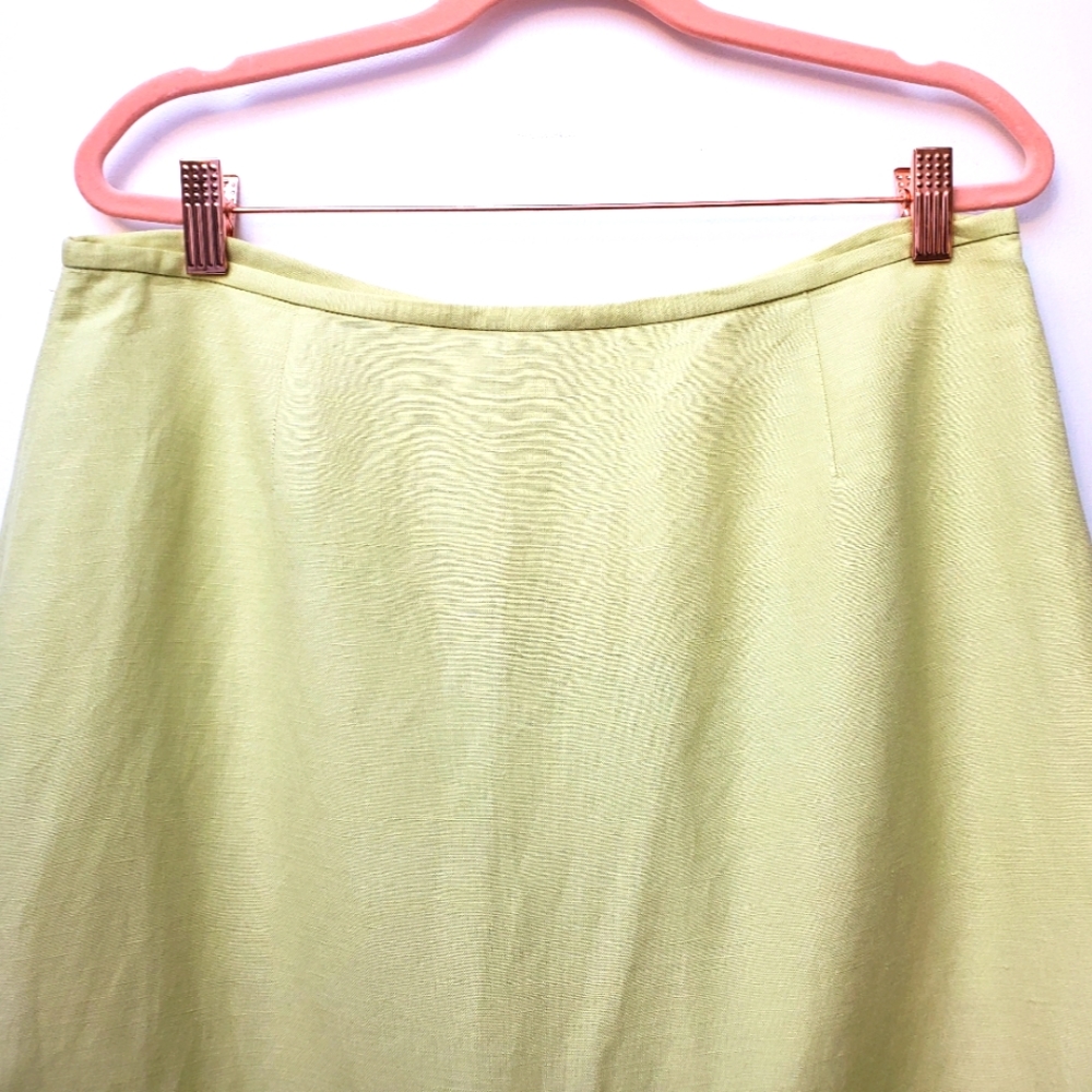 Calvin Klein Light Charteuse Green Linen Blend Pencil Skirt Size 12 Minimalist - Picture 2 of 7
